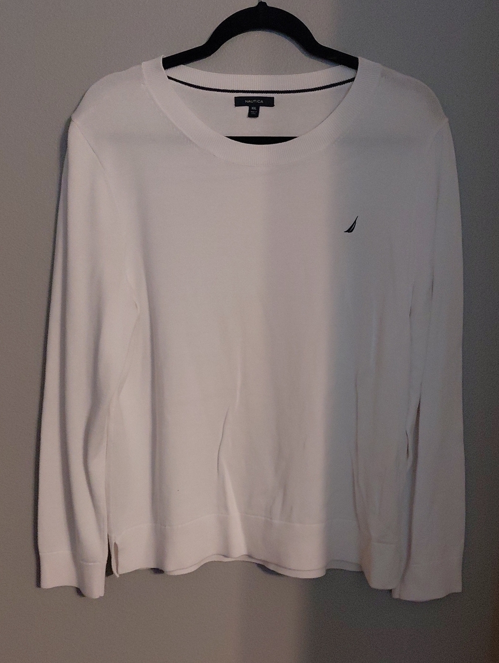 Nautica White Long Sleeve Crewneck Sweatshirt with Navy Sail Logo